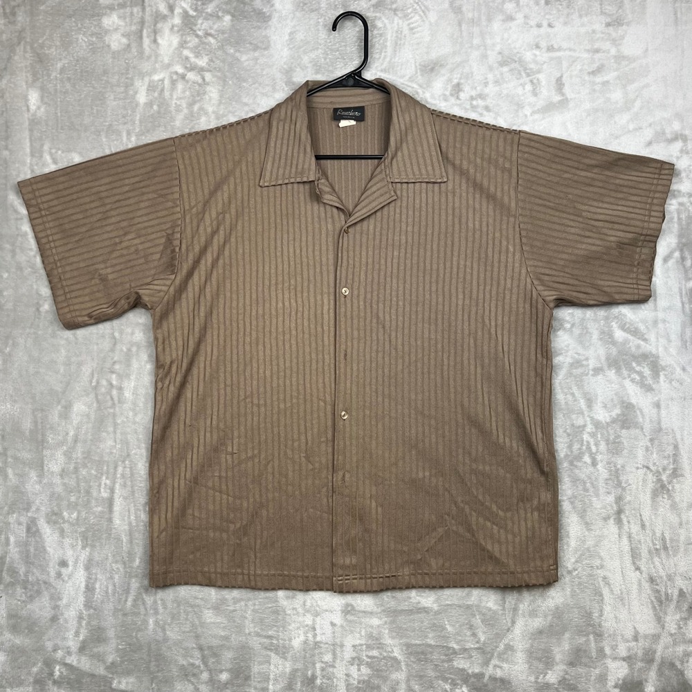 Vintage Ranchero Mens Brown Striped Short Sleeve Button Up Shirt Size 2XL